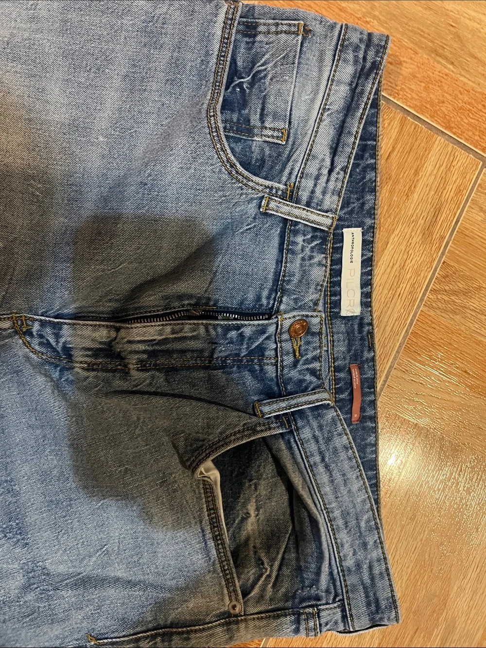 Anthropologie Mid-Blue Distressed Frayed-Hem Denim Shorts - Picture 3 of 8